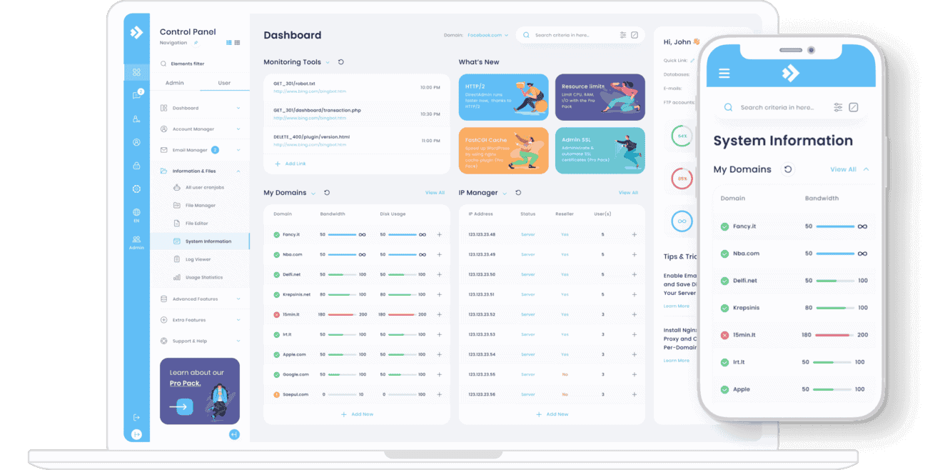 Painel DirectAdmin da ACQUAHOST utilizado nos planos de hospedagem de sites